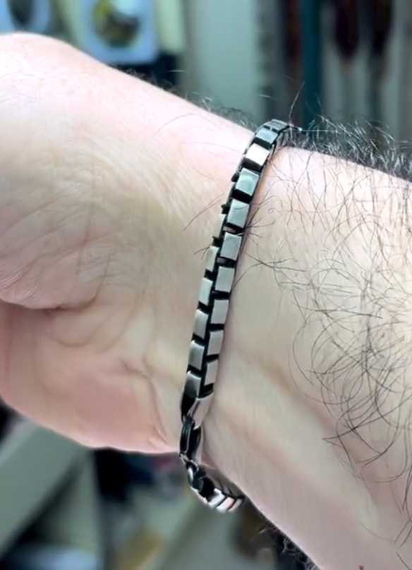 Black Zircon Stone Men's Silver Ring With Black Zircon Bracelet