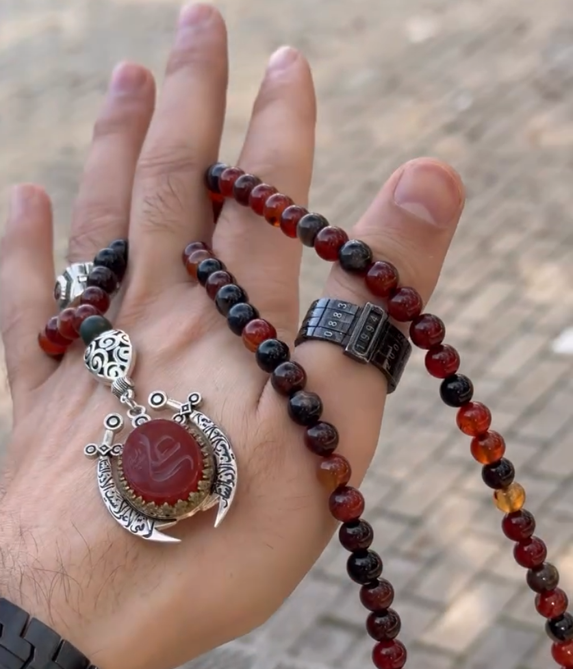 Prestige Hz. Ali Sulemani Dual Sword Aqeeq Tasbih – Shifa Ki Tasbeeh