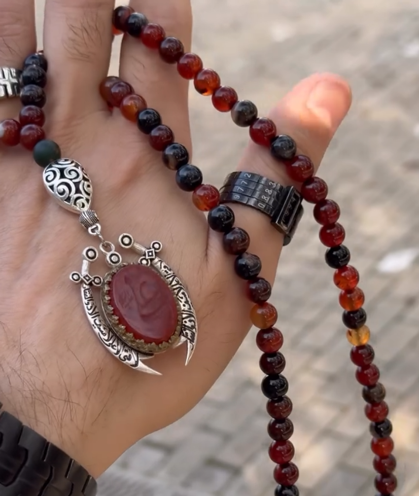 Prestige Hz. Ali Sulemani Dual Sword Aqeeq Tasbih – Shifa Ki Tasbeeh