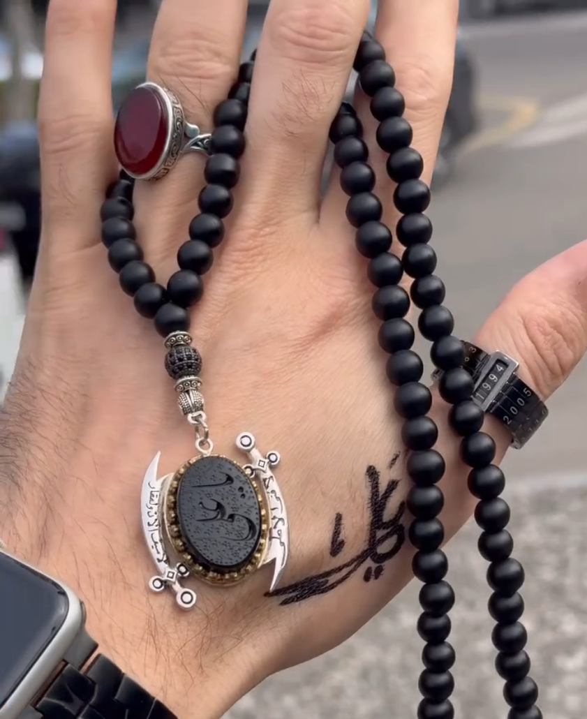 Prestige Hz. Ali Sulemani Black Dual Sword Aqeeq Tasbih– Shifa Ki Tasbeeh